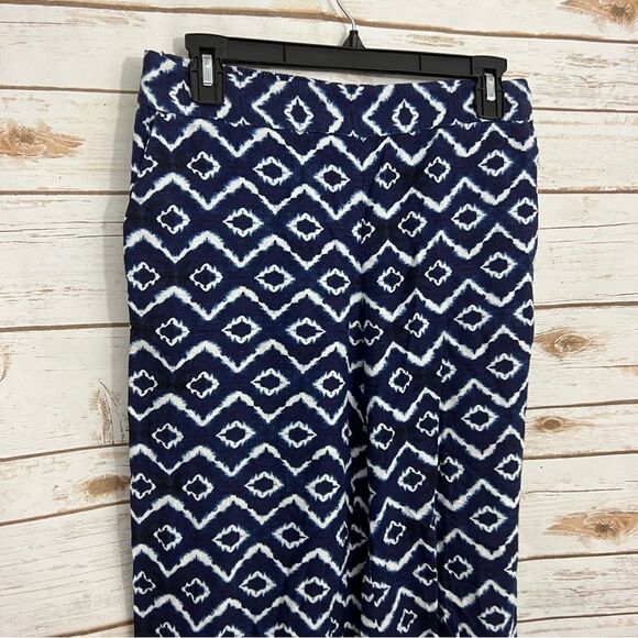 Loft Blue White Linen Blend Ikat Pull On Pants - Picture 2 of 5